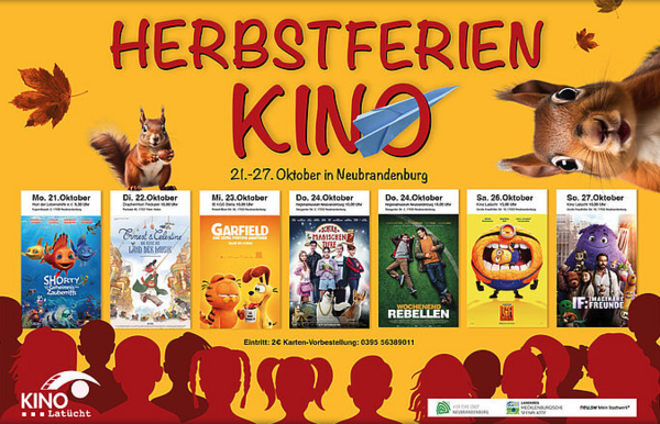 Ein buntes Plakat kündigt sieben Filme an.