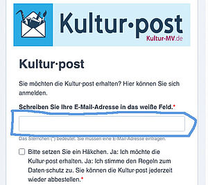 Ein weißes Feld. Um das weiße Feld ist ein blauer Strich. Der Strich bedeutet: Hier kommt die E-Mail-Adresse hin.